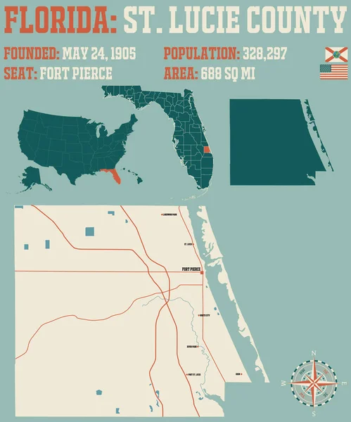 Florida Abd Deki Saint Lucie Ilçesinin Geniş Ayrıntılı Haritası — Stok Vektör