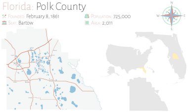 Large and detailed map of Polk county in Florida, USA. clipart