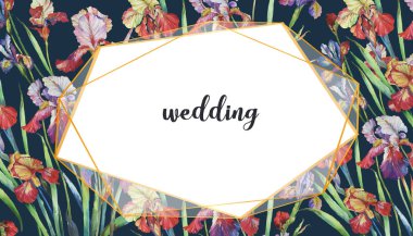 Suluboya süsen çiçekleri. Diy düğün davetiyeleri, blog başlığı, çiçek mektupları, resim baskıları, tebrik kartları ve duvar sanatları için mükemmeller. Tekstil için güzel yazıcı kalıpları tasarlamada kullanılır..