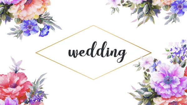 Watercolor Flowers Illustration Perfect Making Diy Wedding Invitations Blog Header — Stock Photo, Image