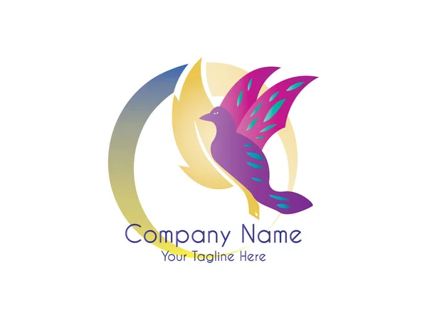 Logo Pájaro Con Hoja Círculo Plantilla Diseño Para Empresas Comerciales — Vector de stock