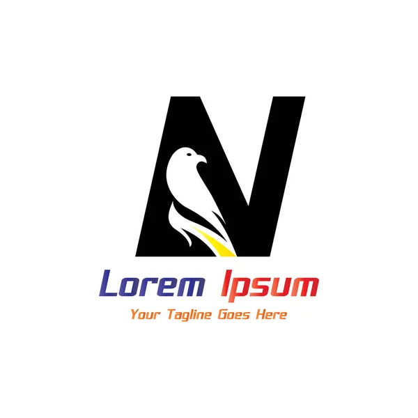 Kuş Tasarımı Logo Vektörü Grafik Damgalama Harfi elementi içeren ilk harf N.