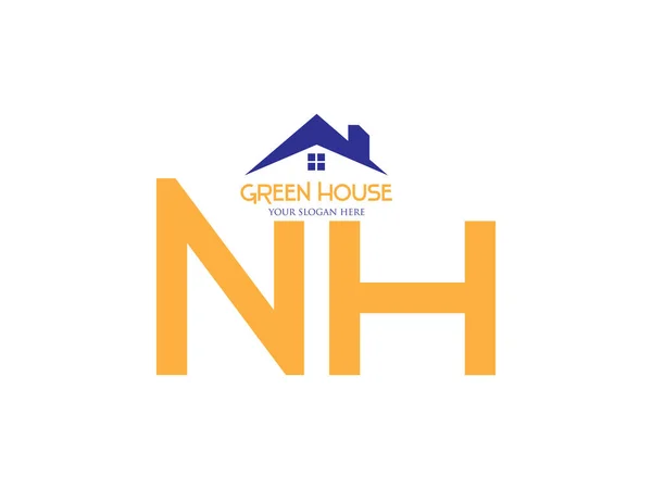 グリーンハウス建設のロゴテンプレート手紙Nh 家のベクトルのアイコン 家や家の建物のイラスト建築のプロパティの建物 不動産又は住宅のシンボル — ストックベクタ