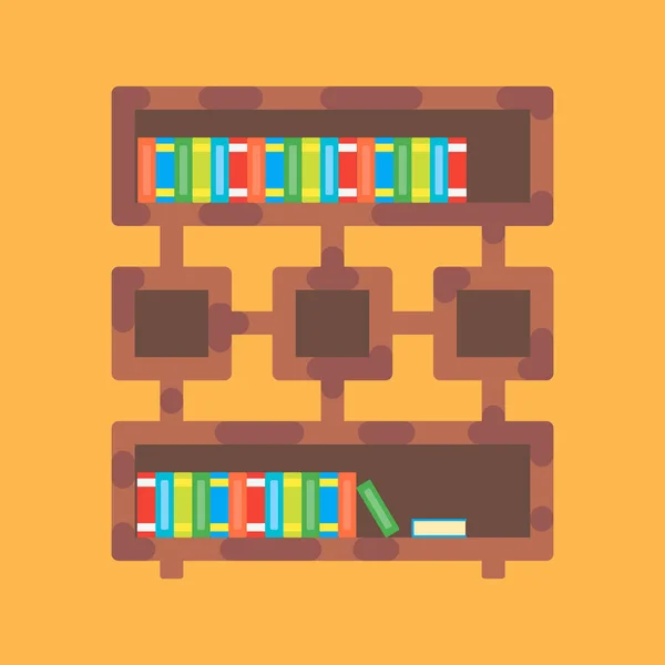 Ahşap kitaplık düz tasarım. Vektör illüstrasyonu