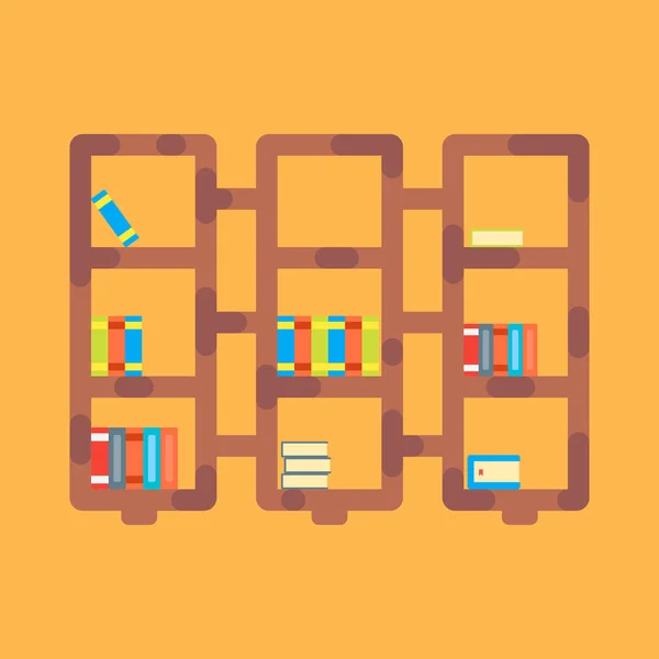 Ahşap kitaplık düz tasarım. Vektör illüstrasyonu
