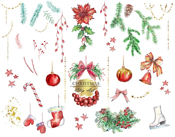Acuarela Pintada Mano Navidad Navidad Decoración Conjunto Año Nuevo Diseño — Foto de Stock