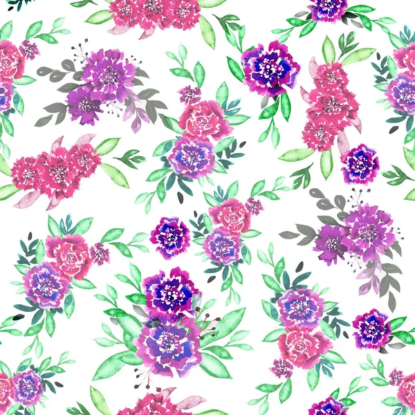 Watercolor Floral Seamless Pattern Spring Flowers Hand Painted Sweet Surface — Stock Photo, Image