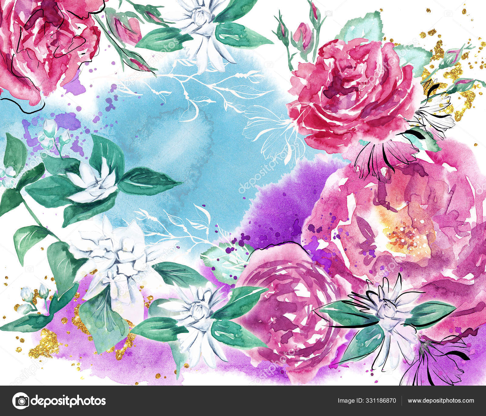 Watercolor Spring Flowers Background Hand Painted Floral Art Roses Jasmine  Stock Photo by ©AgniKinnisArt 331186870