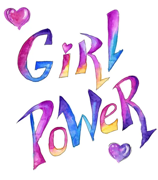 Girl Power Akvarel Ručně Malované Písmo Jasné Barevné Písmo Slogan — Stock fotografie