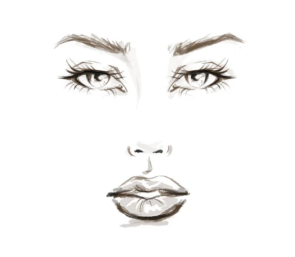 Mode Illustration Vackra Kvinnliga Ansikte Sminkmall Digital Skiss Svart Och — Stockfoto