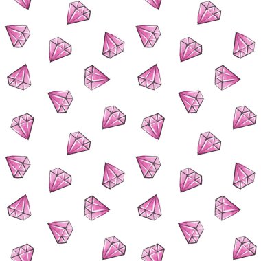 Beyaz Arkaplanda Pembe Elmaslı Basit Kusursuz Desen. Yüzey Tasarımı, Planlamacılar ve Koleksiyon Defteri için Şirin Biçim. El Çizimi Suluboya Çizimi
