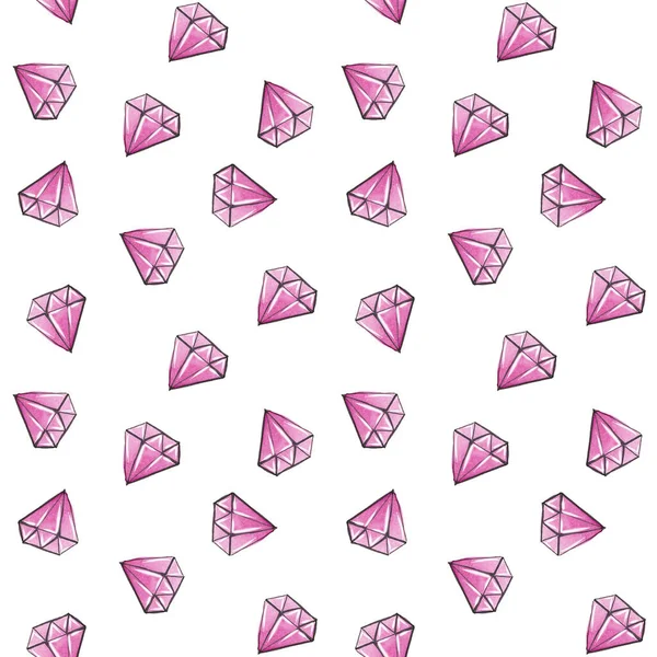 Simple Seamless Pattern Pink Diamonds White Background Cute Style Surface — Stock Photo, Image