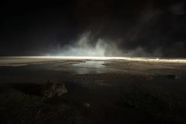 Marte Abstracto Como Terreno Con Charcos Fangosos Texturas Agua Rocas — Foto de Stock