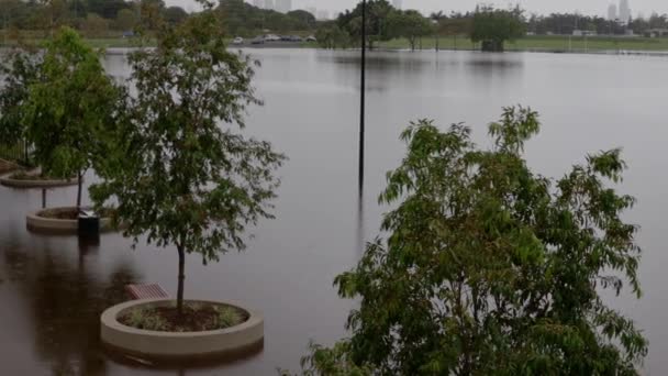 オーストラリアのクイーンズランド州ゴールドコーストで一貫した降雨によるエメラルド湖での洪水 — ストック動画