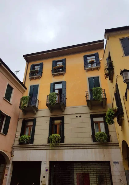 Bangunan Perumahan Bertingkat Rendah Dengan Tanaman Jendela Pusat Bersejarah Verona — Stok Foto