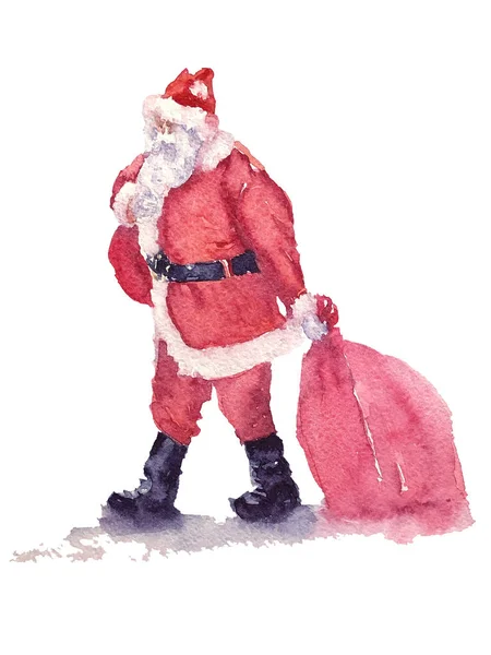 Święty Mikołaj niesie torby. — Zdjęcie stockowe