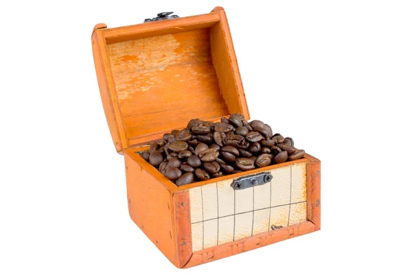 Kávová zrna v prsou — Stock fotografie