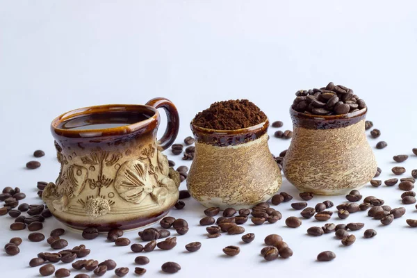 Koffie set met koffiebonen — Stockfoto