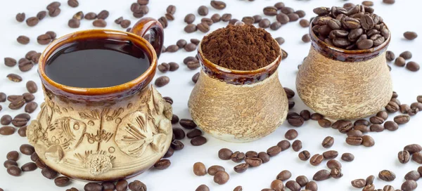 设置与咖啡豆的咖啡 — 图库照片