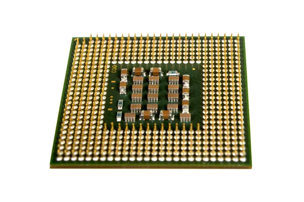 Los micro elementos de la unidad central del procesador de la computadora, pines de contacto de la CPU — Foto de Stock