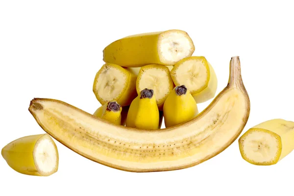 分離したみじん切り、丸ごと完熟バナナ — ストック写真