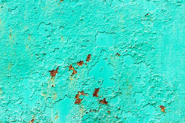 Patrón de superficie metálica pintada antigua. Metal oxidado, pintura pelada, tonos verdes, colores brillantes. — Foto de Stock