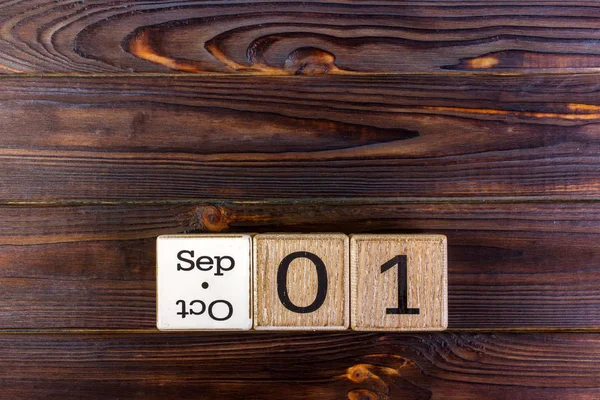September 1 on a decorative calendar of large beige cubes isolated on white background — Stock Photo, Image