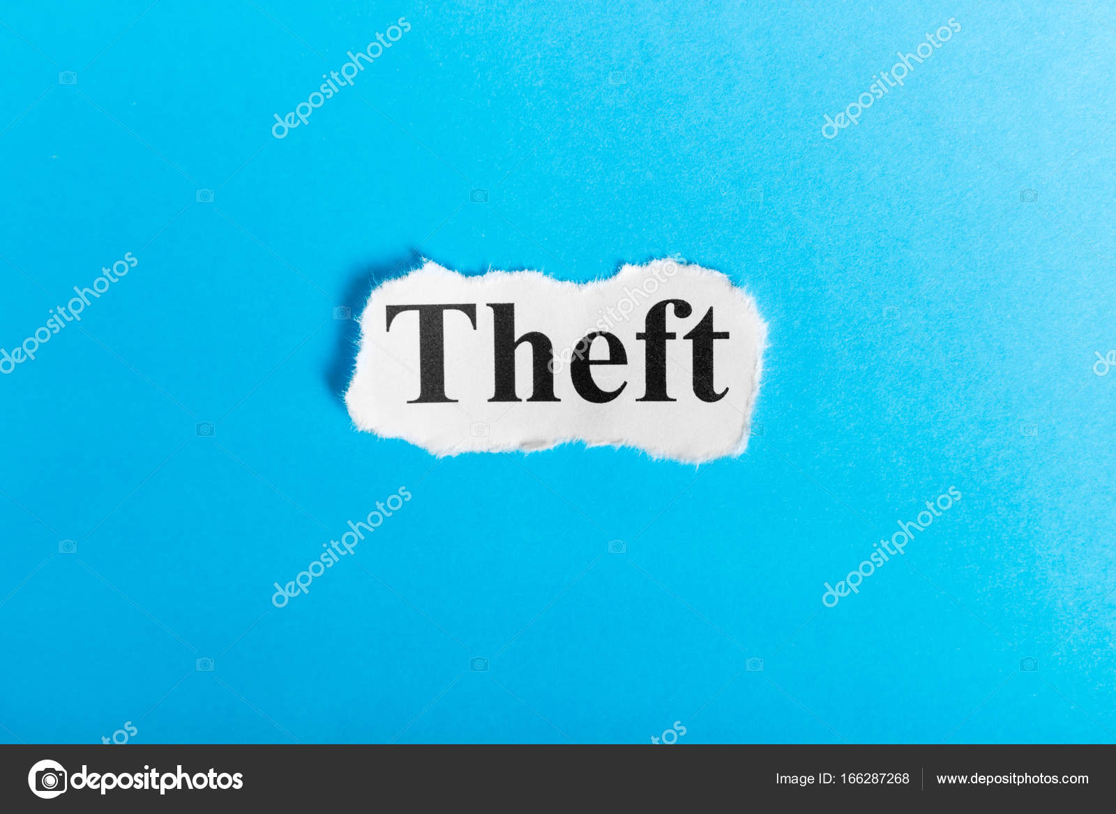 Theft text on paper. Word theft on a piece of paper. Concept Image