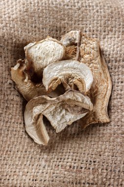 Porcini mantar çul üzerinde kurumuş. Üstten Görünüm