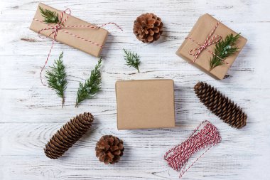 Hediye. paketleri hediye, adım adım Üstten Görünüm