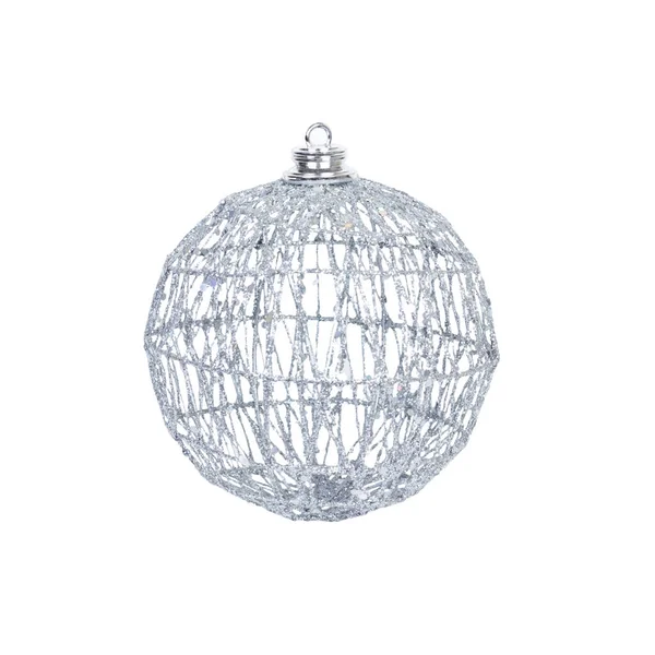 Giocattolo di Natale per l'albero di Natale e il nuovo anno, bella palla scintillante d'argento isolata sullo sfondo bianco — Foto Stock