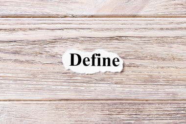 Kağıt üzerinde kelimenin tanımlayın. kavram. Tanımla kelimelerin ahşap arka plan üzerinde