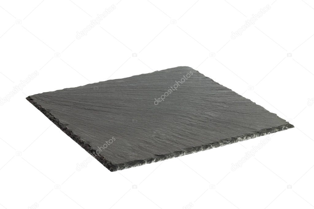 Small slate platter on white background. slate board isolated
