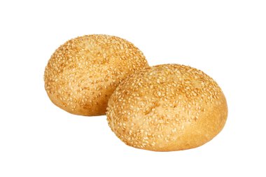 iki sandviç topuz beyaz zemin üzerine izole susam ile yuvarlak
