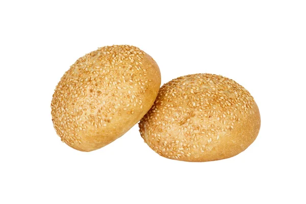 Twee Tasty verse rond broodje met sesamzaad voor Hamburger op witte achtergrond — Stockfoto
