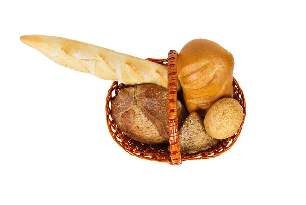 Çeşitli ekmek sepeti gözlemişler beyaz arka planda alır. Üstten Görünüm — Stok fotoğraf