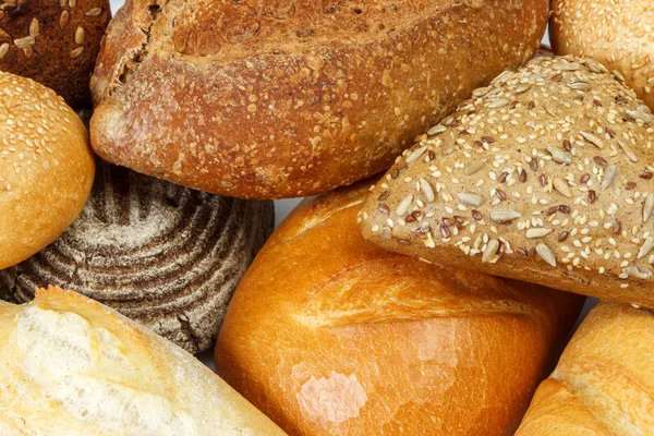 Assorted of fresh bread and buns close up — Stock Photo, Image