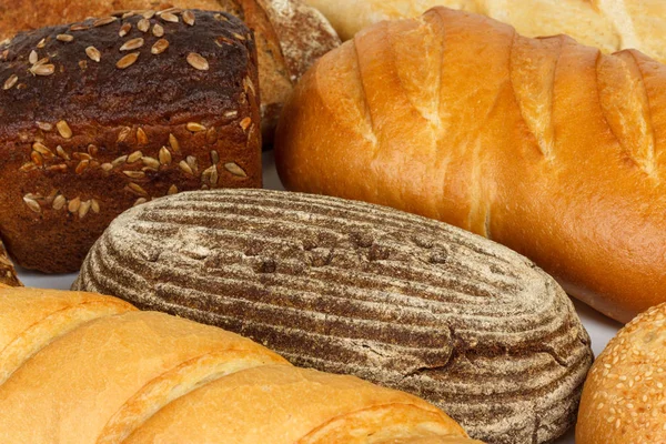 Assorted of fresh bread or close up. flour products — Stock Photo, Image