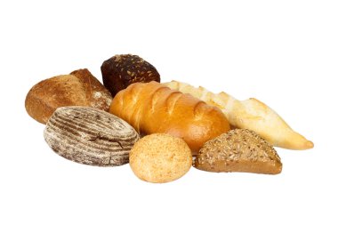 Beyaz arka plan üzerinde izole farklı taze ekmek