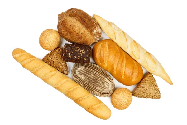 Beyaz arka plan üzerinde izole ekmek ile kompozisyon — Stok fotoğraf