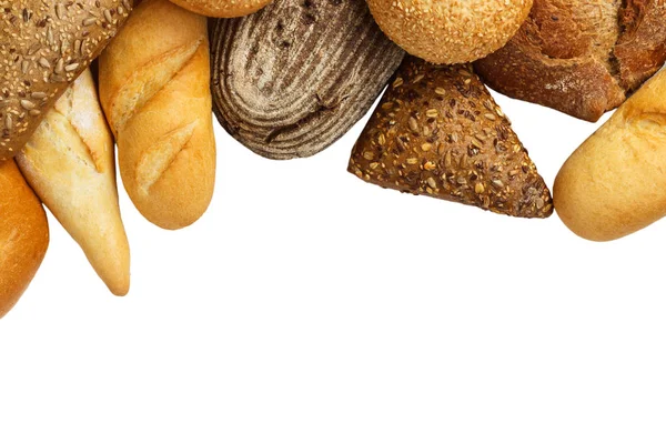 Assorted breads isolated on a white background — Stock Photo, Image