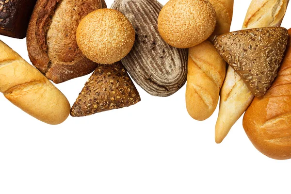 Assorted breads isolated on a white background — Stock Photo, Image