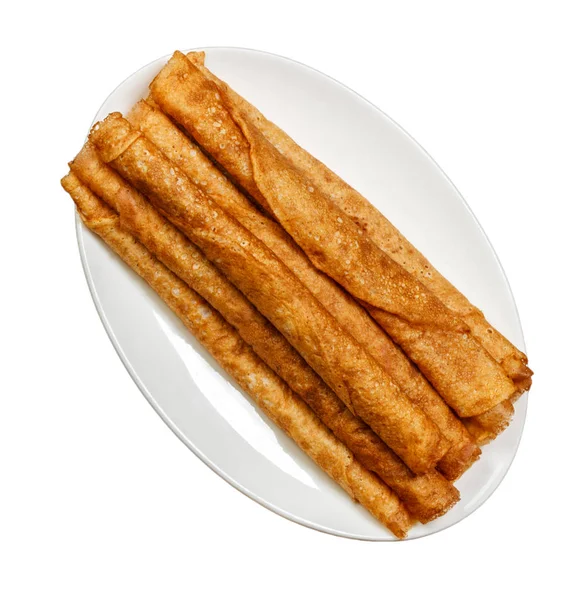 Fresh thin pancakes isolated on white background — Stock Photo, Image