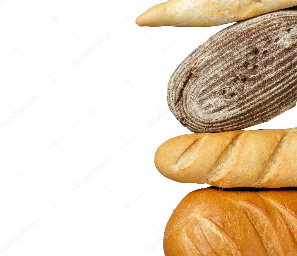 assorted breads isolated on a white background