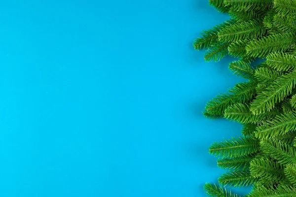 Vista dall'alto di sfondo colorato fatto di rami di abete verde. Nuovo concetto di vacanza anno con spazio di copia — Foto Stock