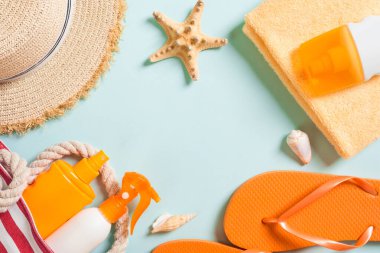 Summer vacation background with copy space. Flat lay photo on co