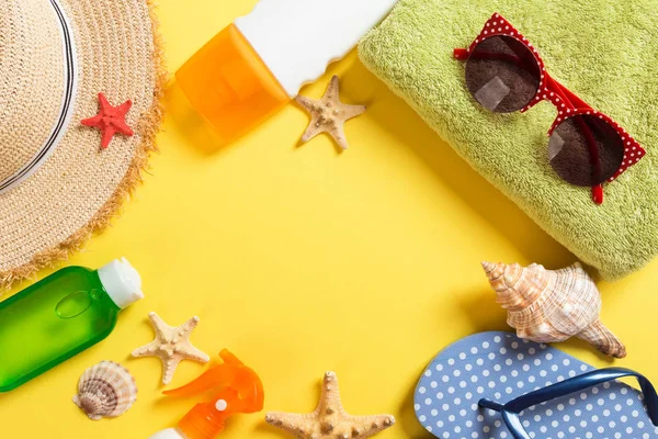 Summer vacation background with copy space. Flat lay photo on co