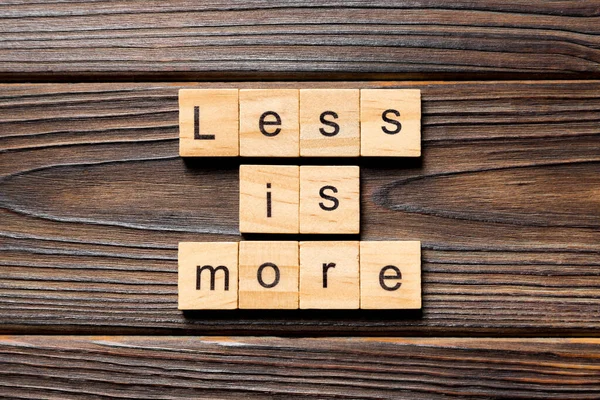 Less More Word Written Wood Block Less More Text Table — Stock Photo, Image
