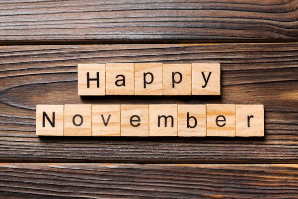 Gelukkig November Woord Geschreven Hout Blok Gelukkig November Tekst Tafel — Stockfoto