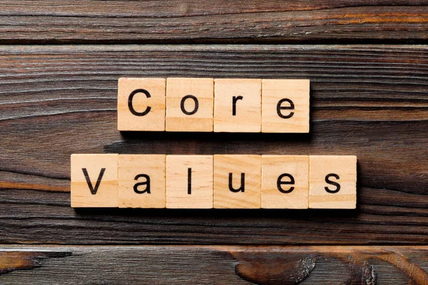 Core Value Palavra Escrita Bloco Madeira Core Valores Texto Sobre — Fotografia de Stock